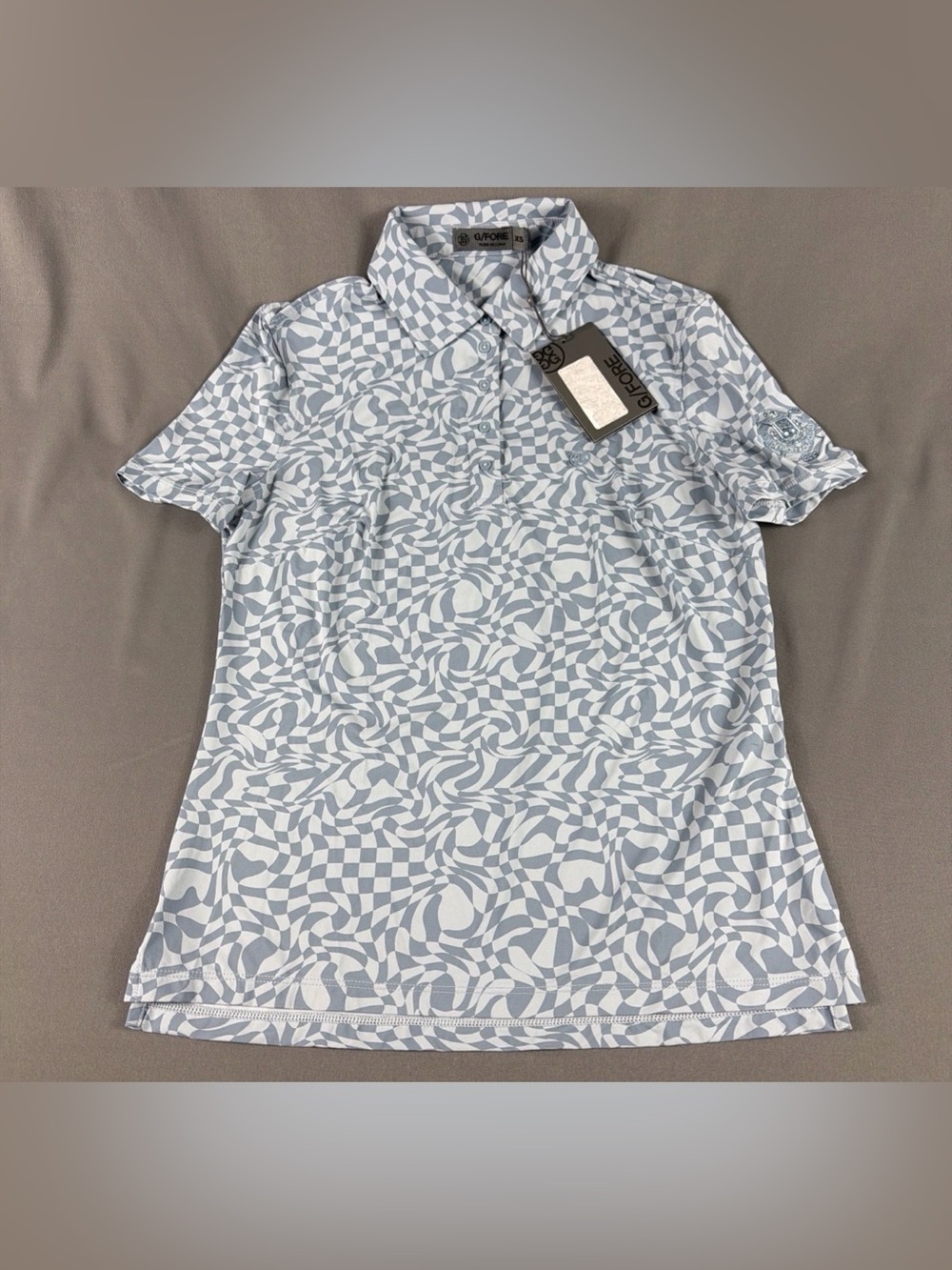 G/FORE G4 Womens Golf Shirt Polo Distorted Print XS Fjord MSRP $120
